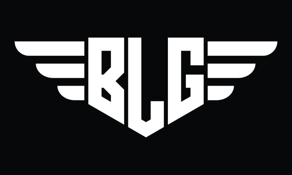 BLG three letter logo, creative wings shape logo design vector template. letter mark, wordmark, monogram symbol on black & white.