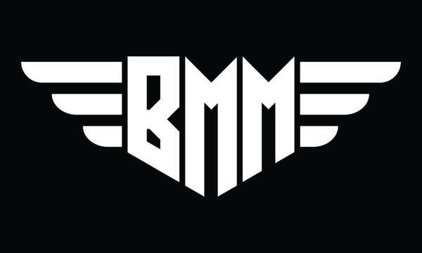 BMM three letter logo, creative wings shape logo design vector template. letter mark, wordmark, monogram symbol on black & white.
