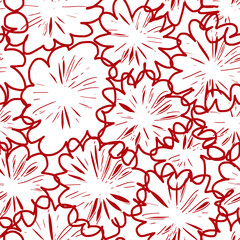 Seamless background gender neutral baby floral sketch  print pattern design Simple whimsical minimal earthy 2 tone color. Kids nursery wallpaper or boho fashion all over print. Doodle line art daisy 