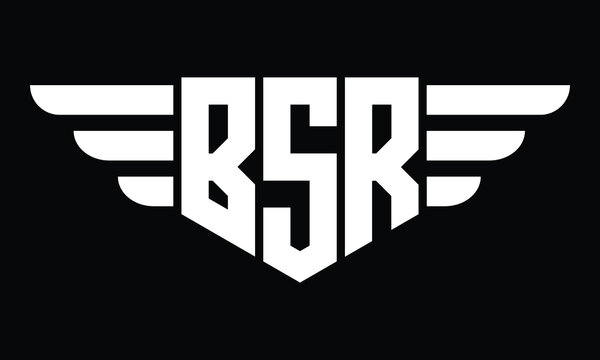BSR three letter logo, creative wings shape logo design vector template. letter mark, wordmark, monogram symbol on black & white.