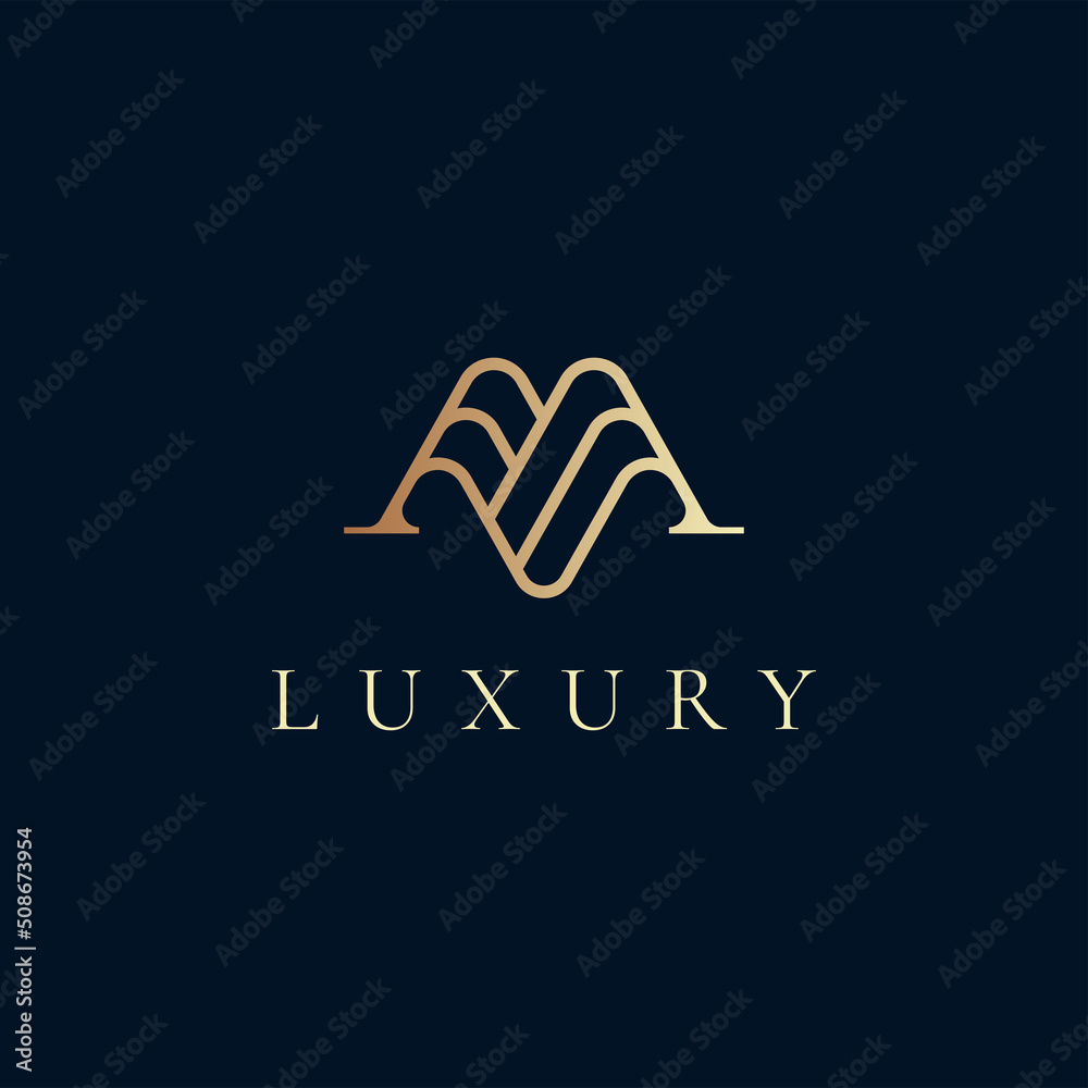 Elegant line curve vector logotype. Premium letter M logo design ...