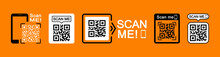 QR Code Scan Icon Set. Scan Me Frame. QR Code Scan For Smartphone. QR Code For Mobile App, Payment And Identification. Vector Illustration.
