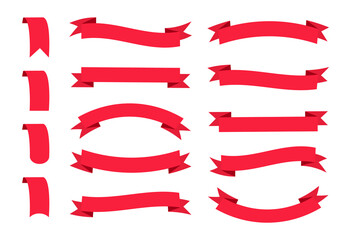 Aufkleber - Set of ribbons. Red ribbon banners and labels set. Vintage ribbon elements for advertising, marketing and promotion. Vector illustration.