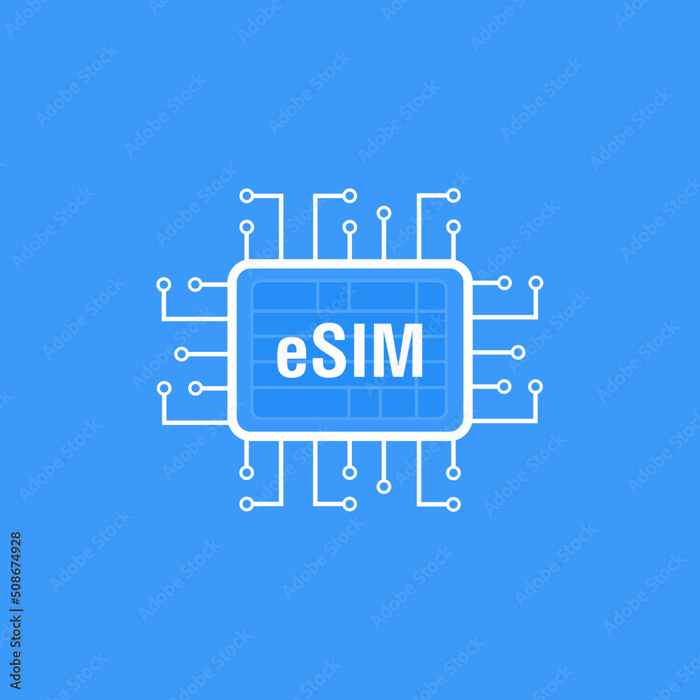eSIM card chip sign. Embedded SIM concept. New mobile communication ...