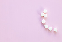 Sugar Cubes Sweet Food On Color Background. Diabet Concept