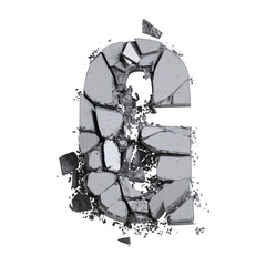 Alphabet letter g made of broken concrete block. 3D illustration isolated on a white background.