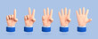 © Vector_Artist - Vector cartoon hands shows fingers, counting from one to five isolated on blue background. 3D cartoon set of counting hands. Hands gesture numbers.