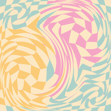 1970 Wavy Swirl Seamless Pattern In Orange And Pink Colors. Seventies Style, Groovy Background