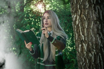 Girl With Magic Wand, wizards cosplay, school of wizarding, student at forest, Halloween and role play party ideas