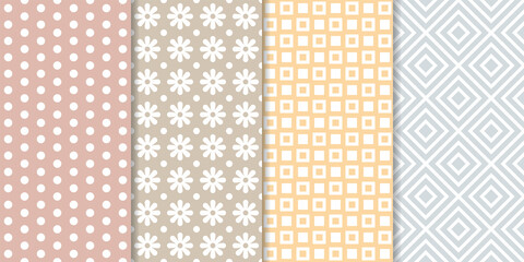 Wall Mural - Set of minimal geometric texture seamless patterns. Repeating simple geometrical shapes backgrounds.
