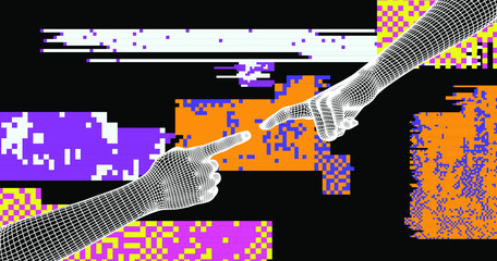 Aufkleber - 3D low-poly models of hands about to touch each other, as in the 