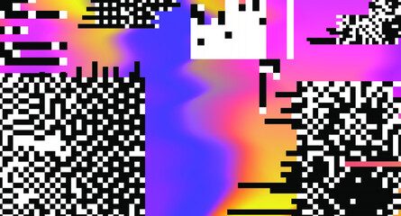 Poster - Neon gradient background with pixel flickers. Abstract geometric illustration.