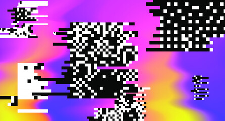 Poster - Neon gradient background with pixel flickers. Abstract geometric illustration.
