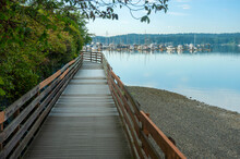 Liberty Bay Waterfront Park, Poulsbo, Washington. Urban Boardwalk And Trail Beginning At American Legion Park Leading To The Downtown Marina And Activity Center. 