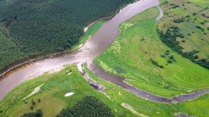 Poster - Drone view of Bug Rivernear Szumin village, Mazowsze region of Poland, 4k