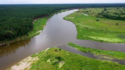 Sticker - Drone 4k footage of Bug Rivernear Szumin village, Mazowsze region of Poland, 4k