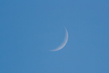 Wall Mural - waxing crescent moon against blue sky, 16% surface visible