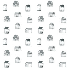 Little Houses Vector Seamless Line Pattern