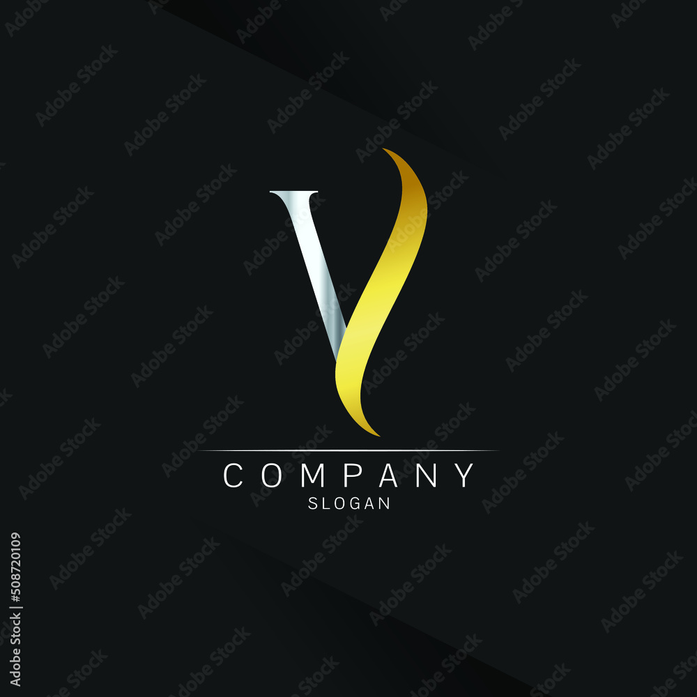 V Letter Logo Design. Gold silver Logo Letter Icon with Elegant Vector ...