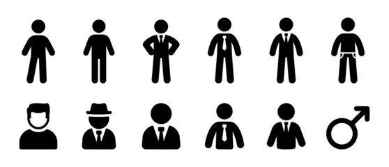 Poster - Man icon vector set. Standing silhouette of business people collection.