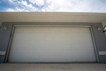 Wall Mural - Wide garage double door and concrete driveway of new modern american house