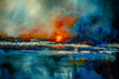 Leinwandbild Motiv Abstract sunset oil painting.Oil on canvas.
