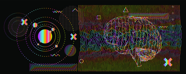 Leinwandbilder - Abstract scientific background with holographic figures, 3D silhouette of the human brain and graphs.
