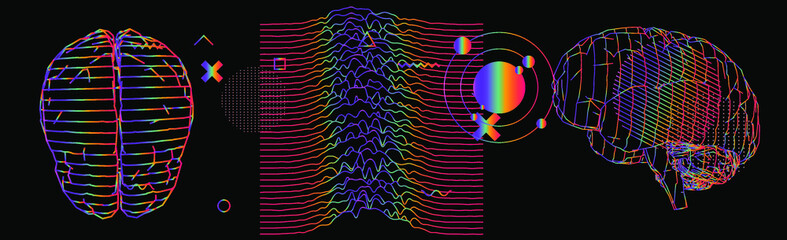 Leinwandbilder - Abstract scientific background with holographic figures, 3D silhouette of the human brain and graphs.