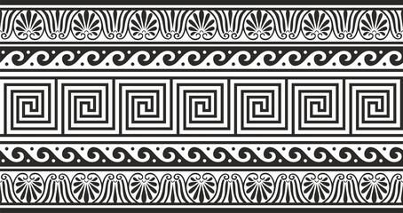 Vector monochrome classic European national ornament, border, frame, meander. Endless pattern of Ancient Greece, Roman Empire.