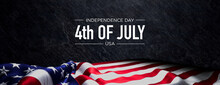Independence Day Banner With US Flag And Black Stone Background.