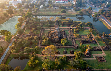 Aerial view of Wat Phra Ram ruin temple in Phra Nakhon Si Ayutthaya, Thailand