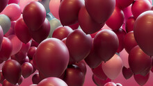 Colorful Carnival Balloons In Maroon, Pink And Duck Egg Blue. Youthful Background.