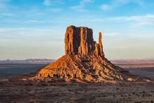 Scenic View To Monument Valley With Camel Butte And Blue Sky