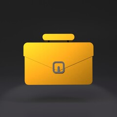 Gold Icon business briefcase or suitcase .3d render illustration