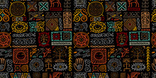 Ethnic Handmade Ornament, Folk Vintage Symbols. Seamless Pattern For Your Design