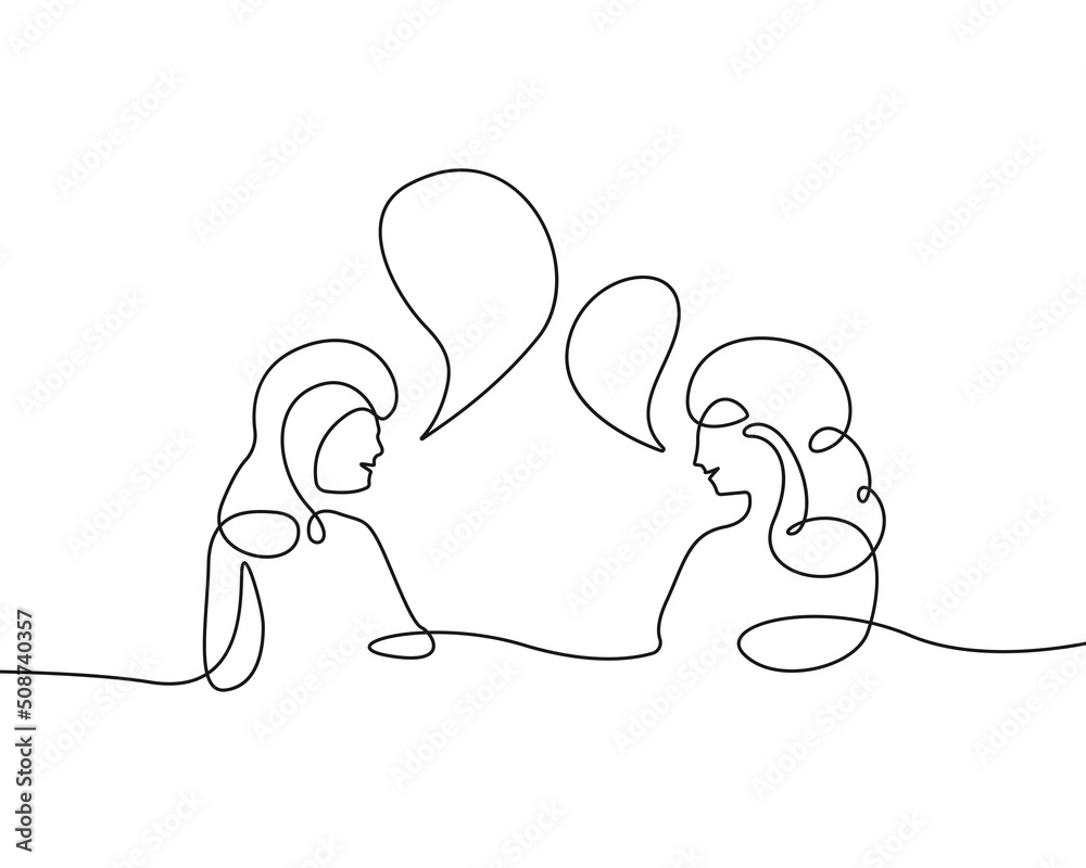 Stock-Vektorgrafik „Two Women Talking Trendy Line Art Drawing. Couple ...