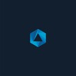 the triangle and hexagon logo form a diamond in a cool blue color.