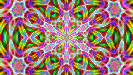 Wall Mural - Abstract multicolored fractal neon kaleidoscope background.