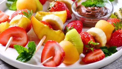 Wall Mural - fresh fruit skewer and chocolate sauce