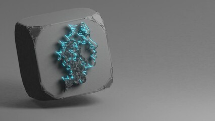Aufkleber - Beautiful Black with blue neon light zodiac sign Gemini symbol icons on a beton cube and white gray background. 3d rendering illustration. Loops Video.