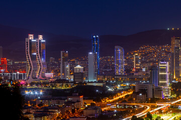 Bayrakli, Karsiyaka, Izmir, Turkey : May 2, 2022, View of Izmir Bay in the evening from the high hill of Bayrakli. Long exposure, low light.