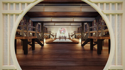 3D Rendering of an Ancient Chinese Bamboo Scroll Book Library