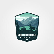 North Cascades Logo Patch Vector Illustration Design, Us National Park Logo Design