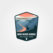 New River Gorge Vintage Logo Patch Vector Symbol Illustration Design, Us National Park Print Design