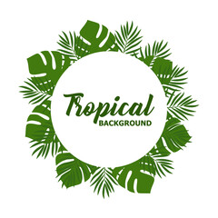 Canvas Print - Green summer tropical background with exotic palm leaves and plants. Vector floral background.