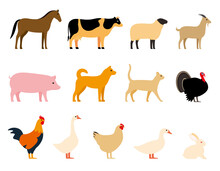 Livestock, Farm Animals Black Icons Set, Vector Illustration