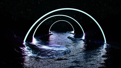 Wall Mural - a river on an alien planet neon glowing (3d rendering)