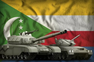 Wall Mural - Comoros tank forces concept on the national flag background. 3d Illustration