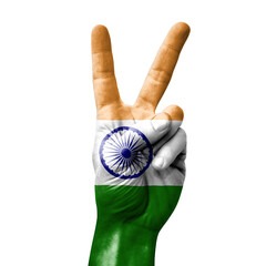 Wall Mural - Hand making the V victory sign with flag of india