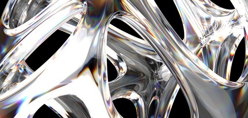 Poster - Fluid design twisted shapes holographic 3D abstract background iridescent wallpaper